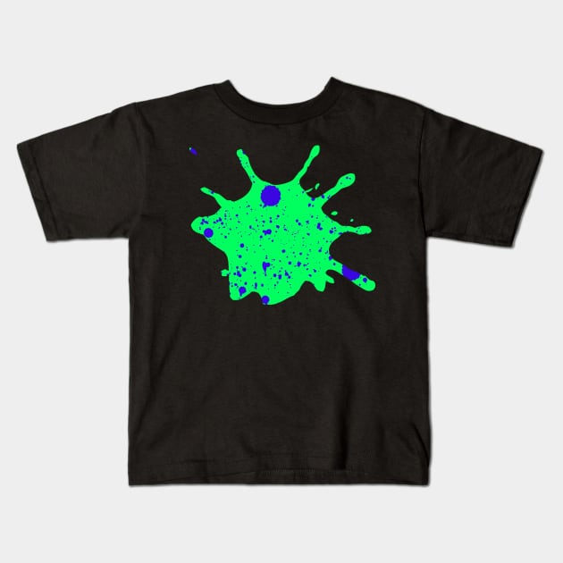 Neon Green and Ink Blue Paint Splatter Kids T-Shirt by CraftyCatz